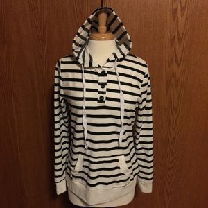 White and Black striped Hoodie